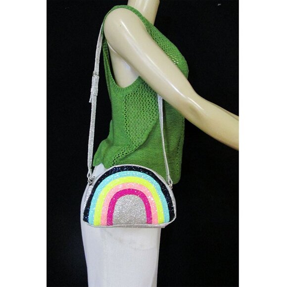 Land's End Rainbow Glitter Faux Leather Crossbody Bag - Picture 3 of 4